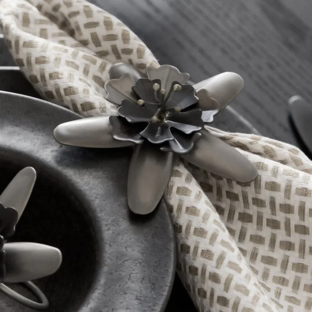 West Elm Set of 4 Metal Floral Napkin Ring Holders, NWT